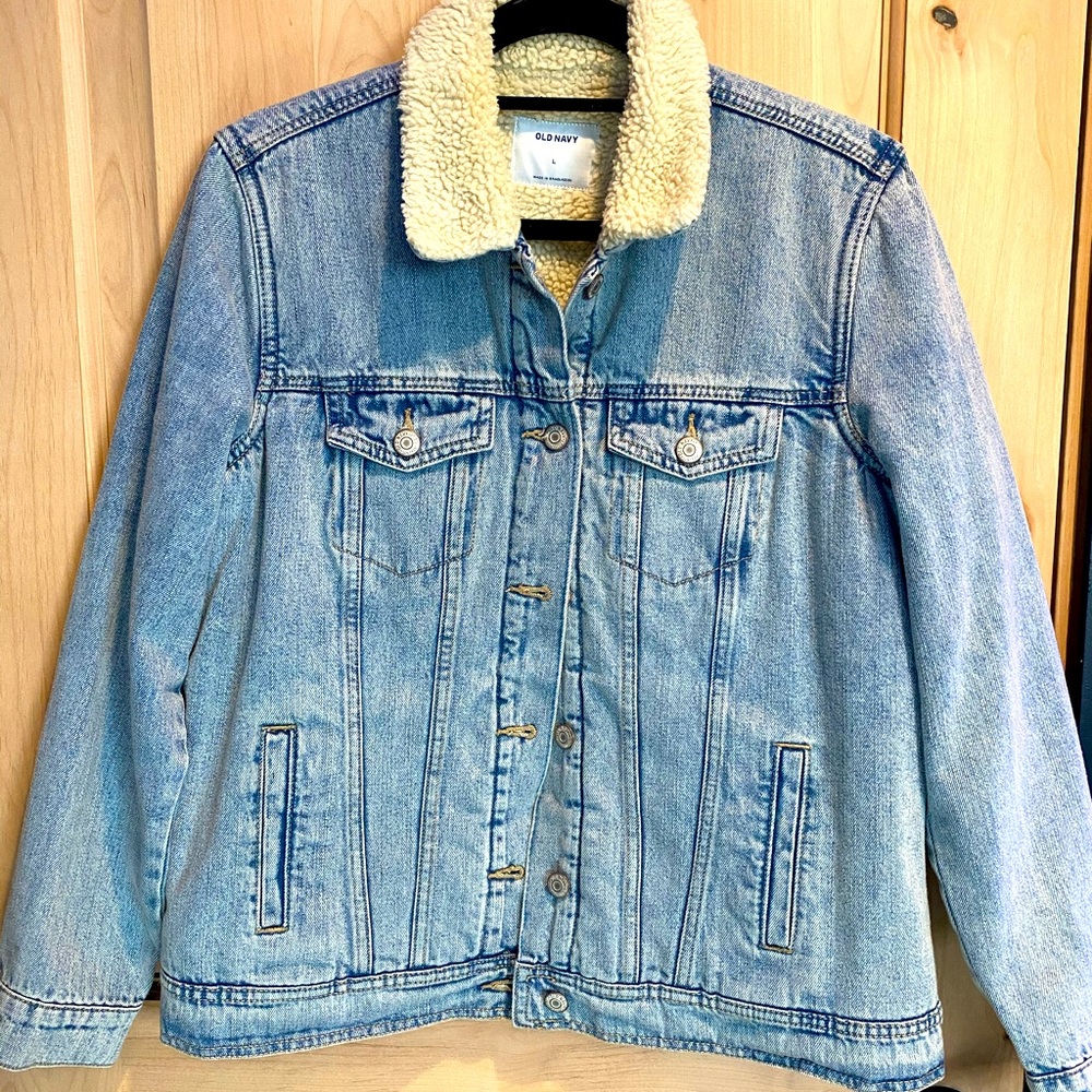 Old Navy Denim Sherpa Collared Jacket